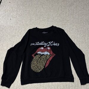 The Rolling Stones Black Sweatshirt with Red and Leopard Print